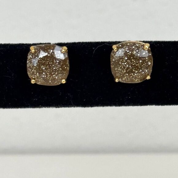 Kate Spade Gold Tone Brown Glitter Stud Earrings - Picture 2 of 4